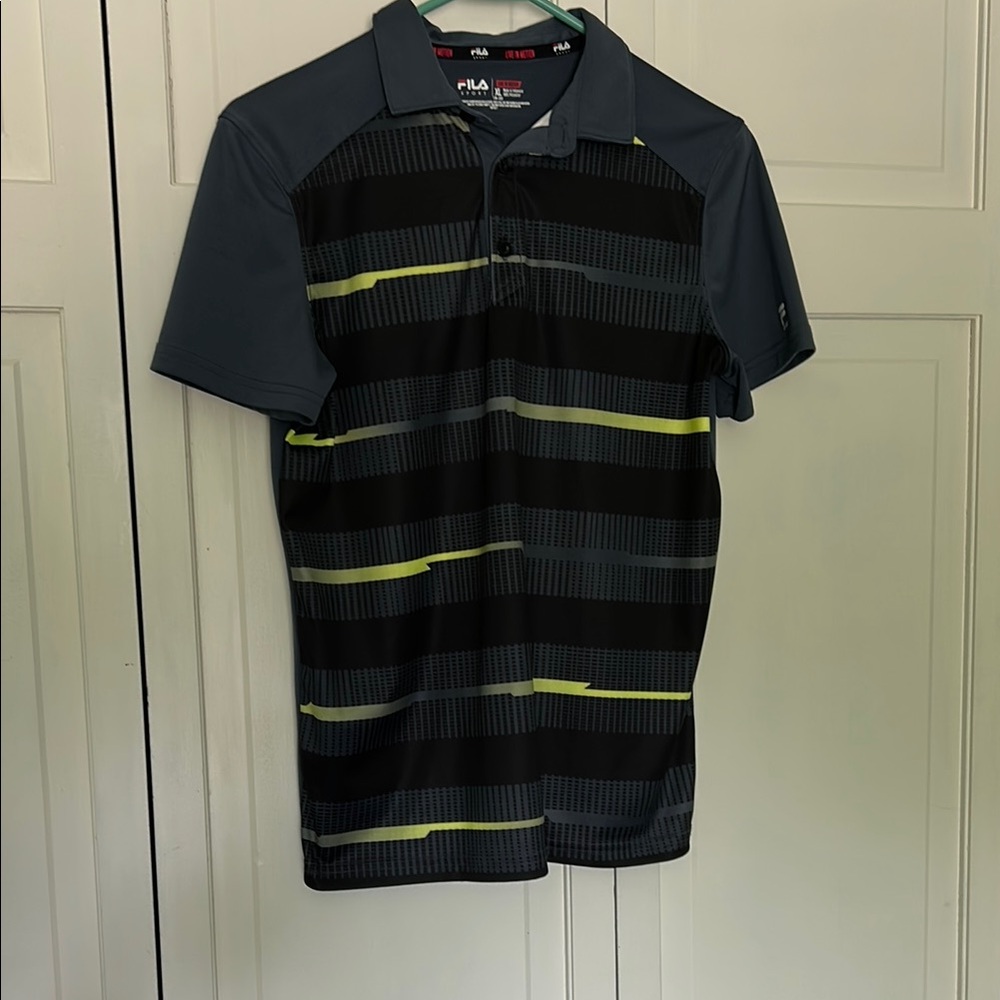 Fila Black and Grey Polo Shirt for Effortless Style - Boys XL (18 - 20)